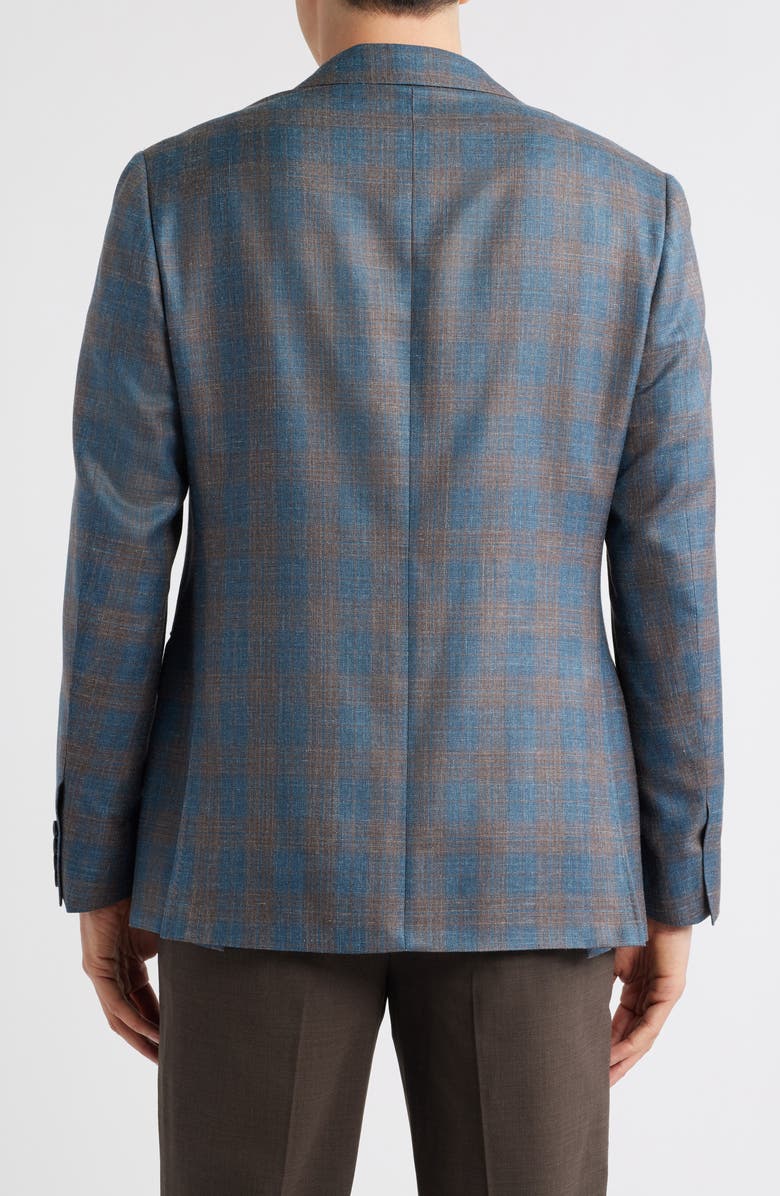 Canali Kei Trim Fit Plaid Wool Sport Coat, Alternate, color, Teal