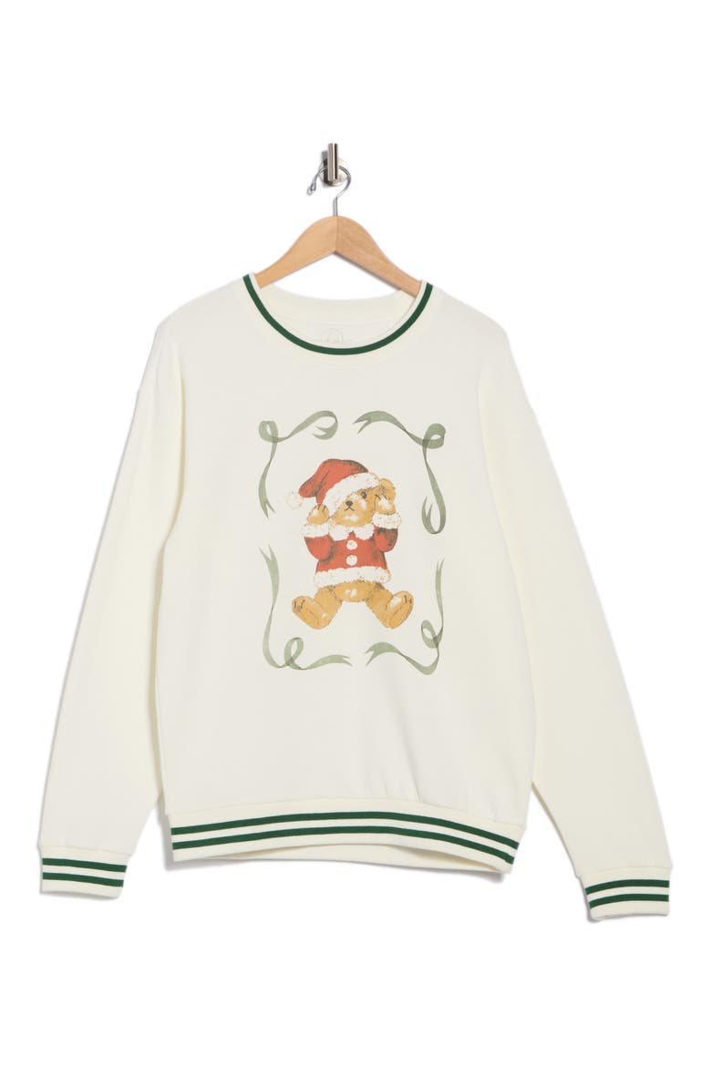Christmas Teddy Sweater, Alternate, color, MARSHMALLOW/ WASHED FOREST