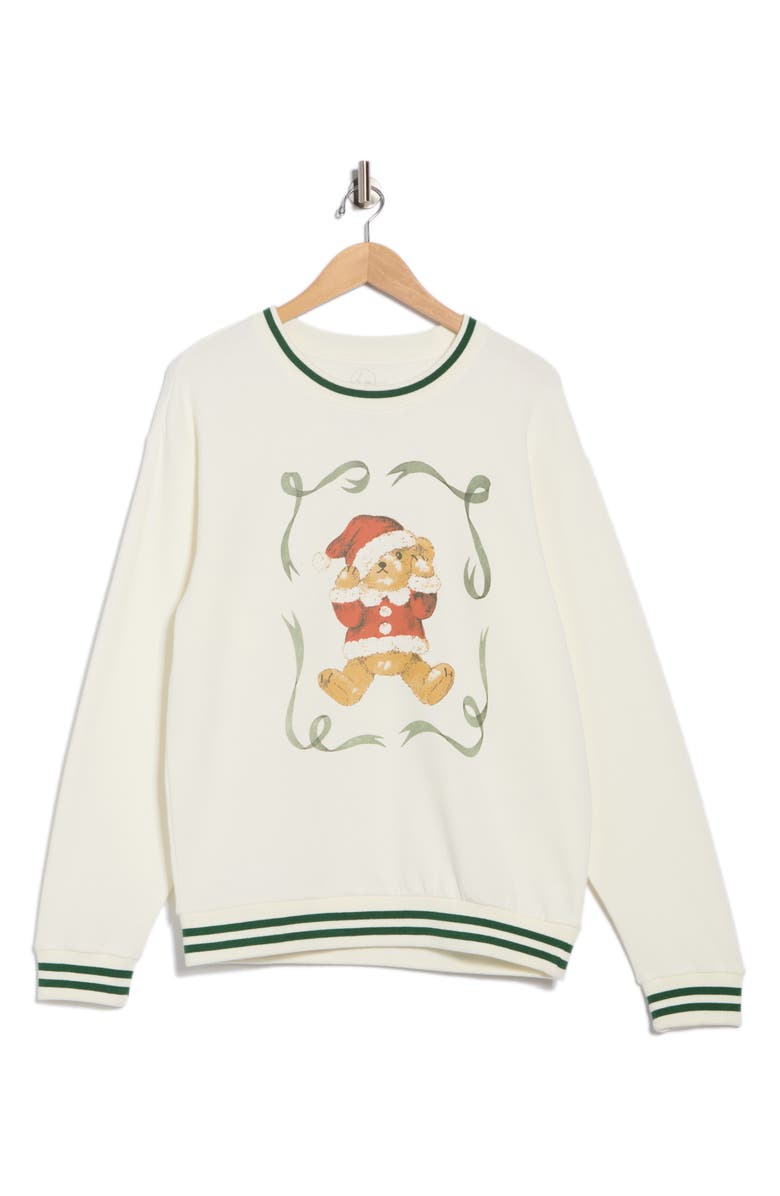 Hi Res Christmas Teddy Sweater, Alternate, color, Marshmallow/ Washed Forest
