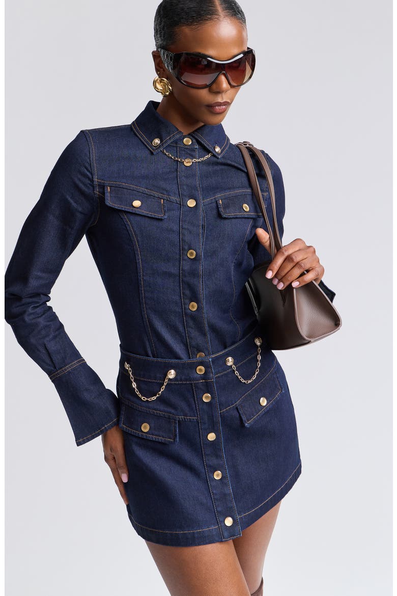 Chain Detail Button Front Denim Miniskirt, Alternate, color, FELL WASH