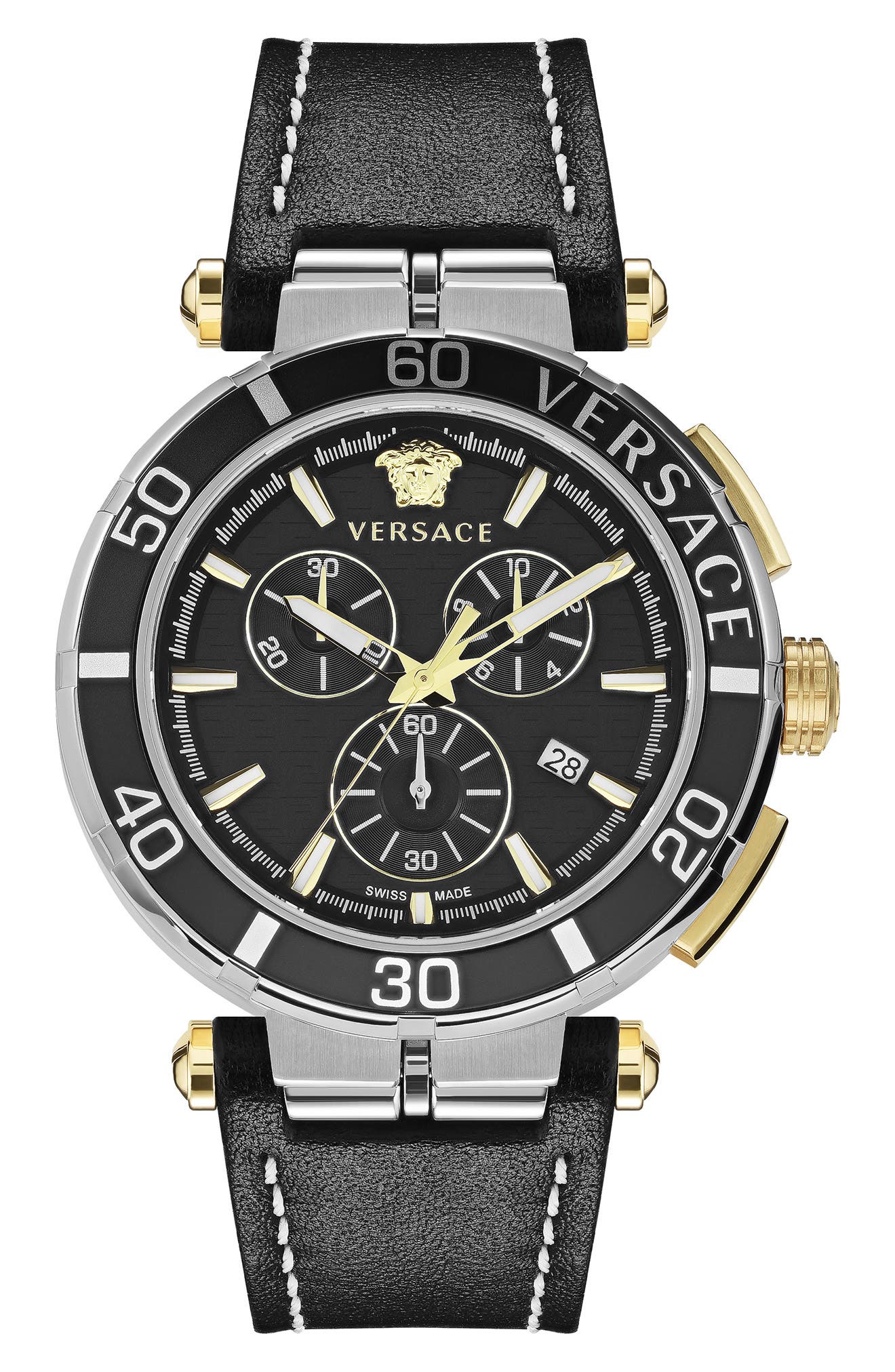 Versace Greca Chronograph Leather Strap Watch, 45mm