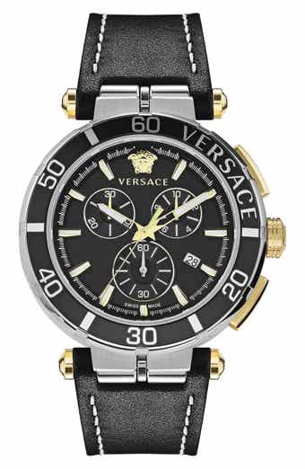 Versace Greca Chronograph Leather Strap Watch, 45mm