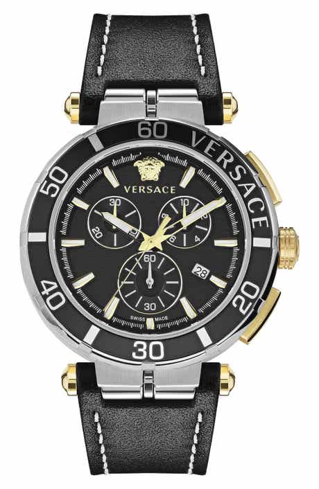 Versace Greca Chronograph Leather Strap Watch, 45mm