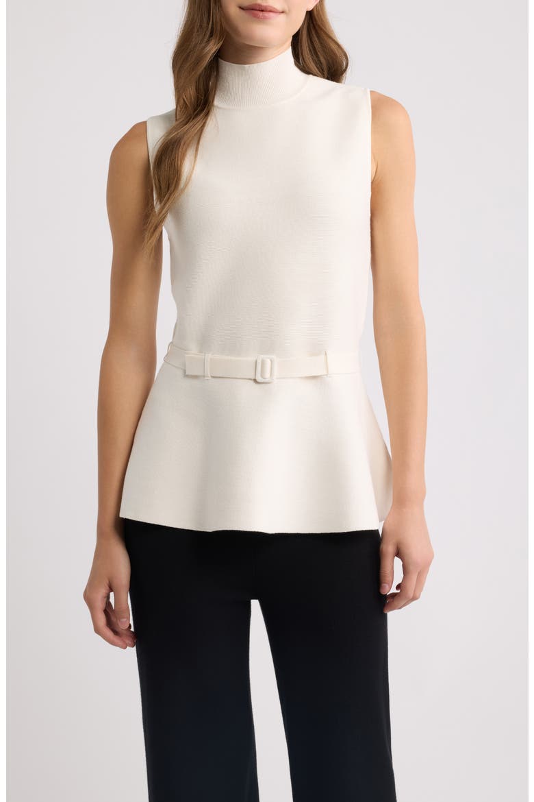 Sleeveless Belted Peplum Sweater, Main, color, WHITE DOVE