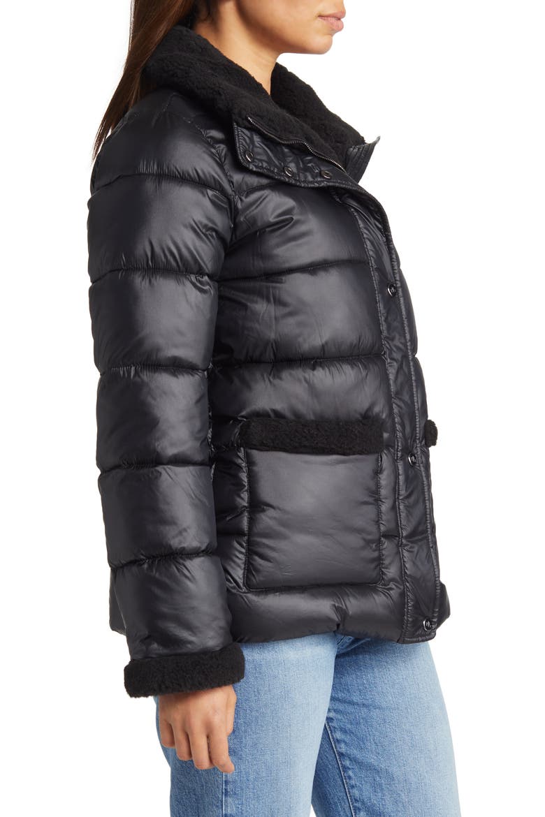 Puffer Coat with Faux Shearling Trim, Alternate, color, BLACK