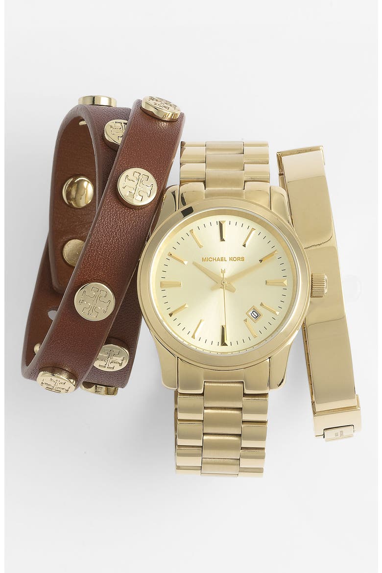 Michael Kors Hinged Bangle, Alternate, color, GOLD