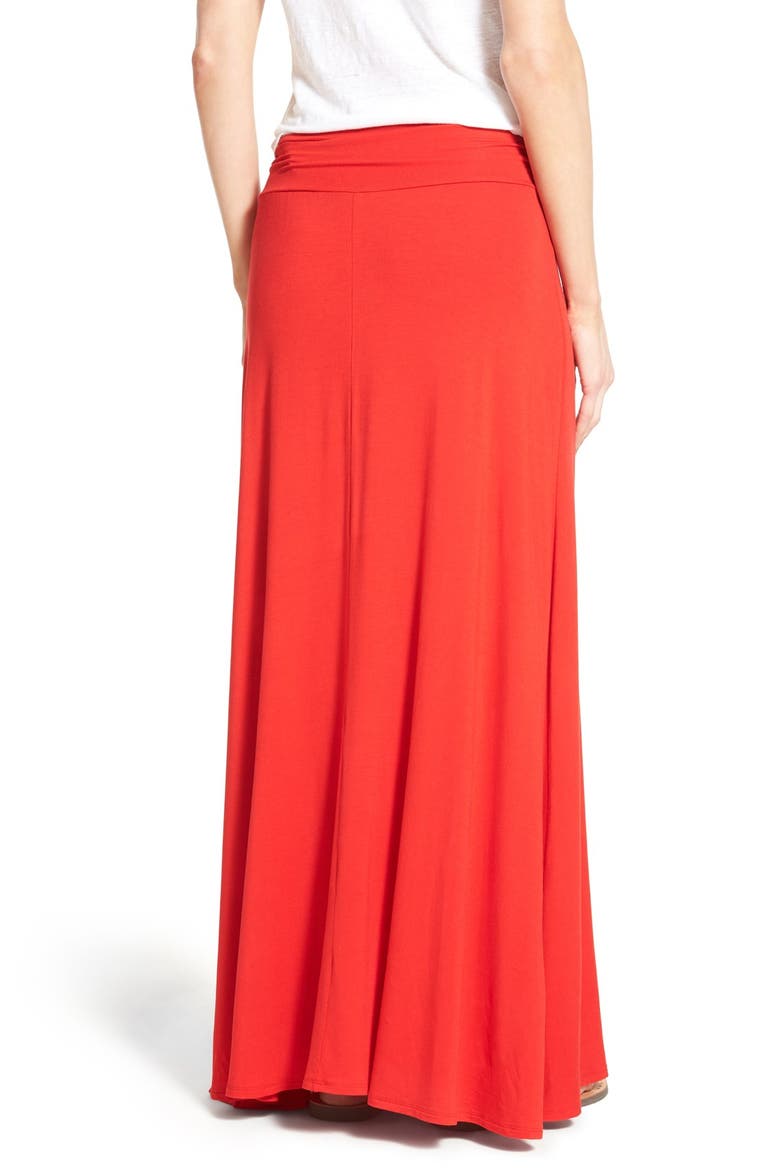 Ruched Waist Side Slit Maxi Skirt, Alternate, color, PIPER RED