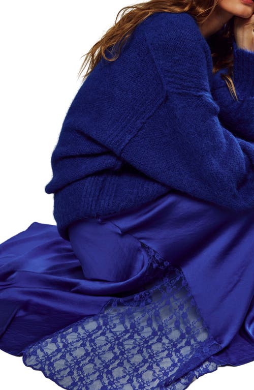 Free People Make You Mine Lace Inset Satin Maxi Slip Skirt In Blue