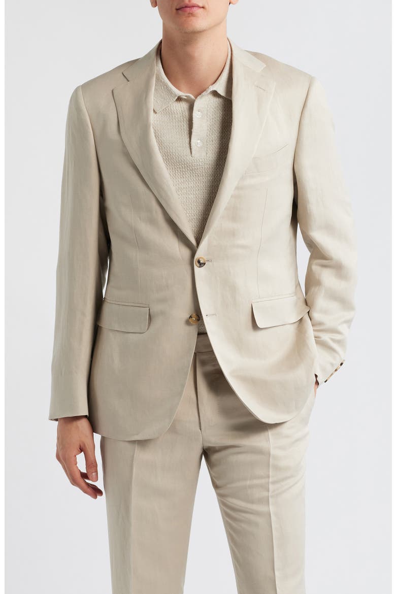 Trim Fit Tan Linen & Silk Suit, Alternate, color, BEIGE