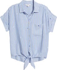 beachlunchlounge Rosie Embroidered Tie Front Short Sleeve Button-Up Shirt