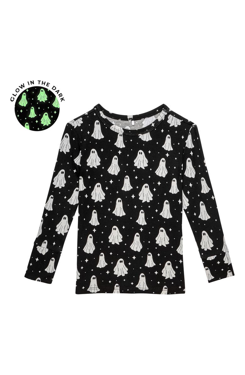 Posh Peanut Kids' Ghostly Print Glow in the Dark Fitted Two-Piece Pajamas, Alternate, color, Ghostly