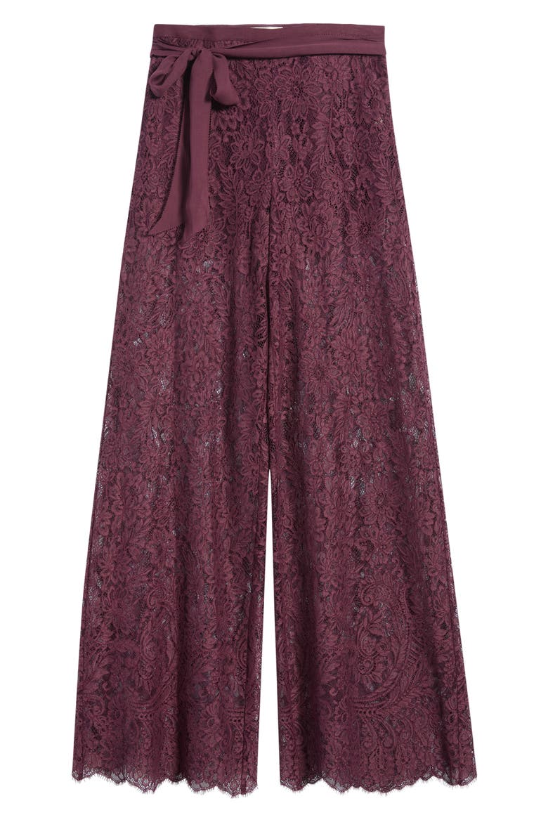 Riana Lace Tie Waist Wide Leg Pants, Main, color, FADED MERLOT
