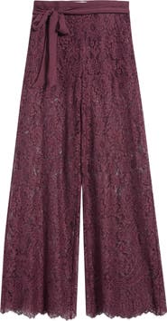 LoveShackFancy Riana Lace Tie Waist Wide Leg Pants