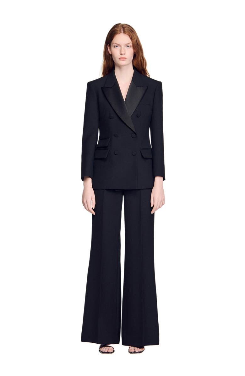 SANDRO Tuxedo jacket with satin collar, Alternate, color, Black