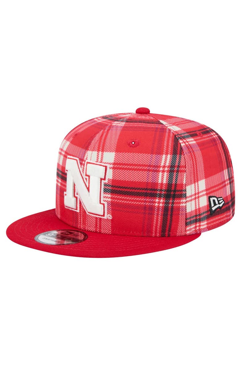 New Era Men's New Era Scarlet Nebraska Huskers Plaid 9FIFTY Snapback Hat, Main, color, 