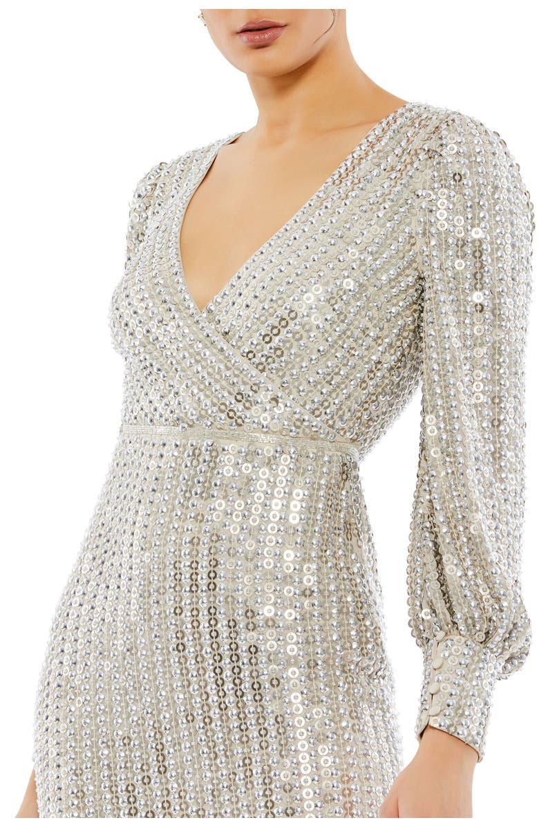 Mac Duggal Long Sleeve Sequined Midi Dress, Alternate, color, Silver