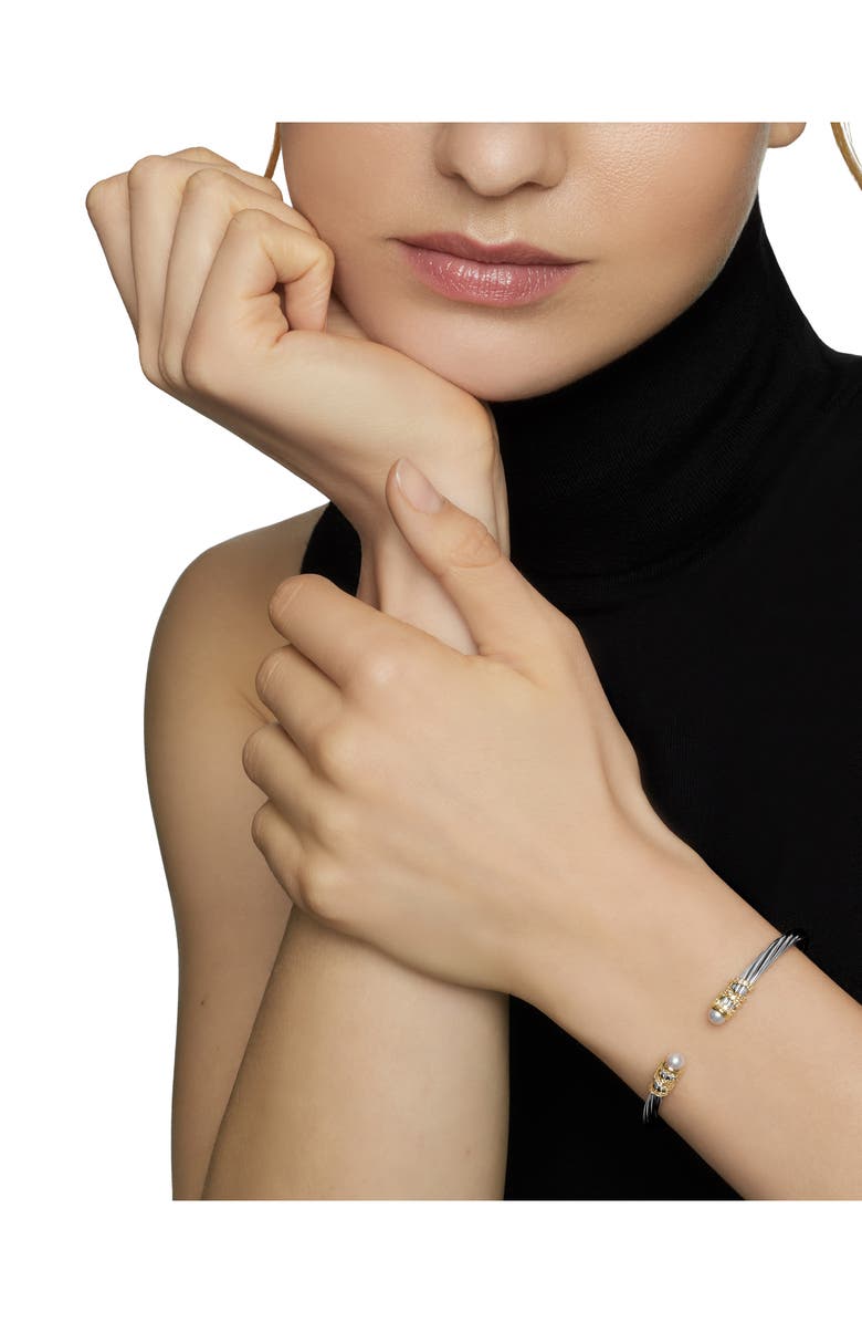 David Yurman Helena Bracelet In Sterling Silver & 18K Gold with Pearls & Diamonds, 4mm, Alternate, color, Pearl