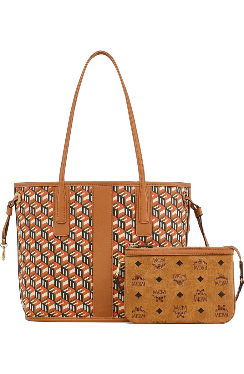 MCM Small Reversible Liz Shopper in Visetos, Alternate, color, Cognac