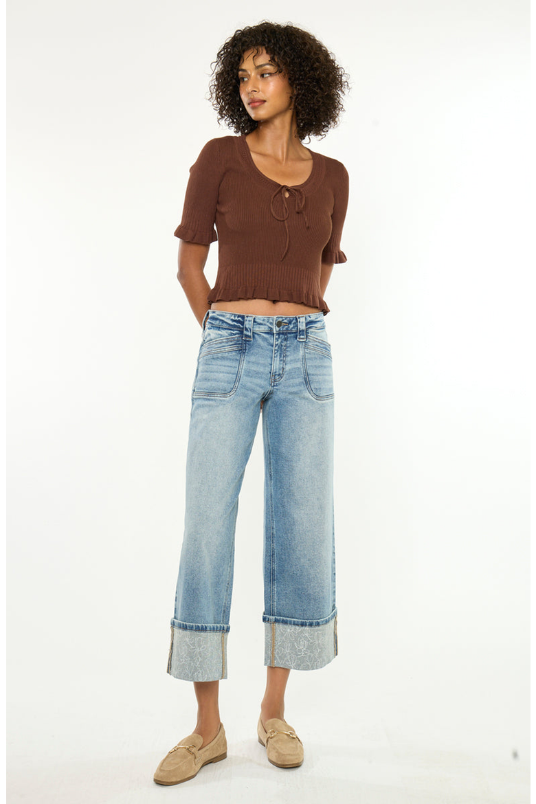 Anley Mid Rise Crop Wide Jeans, Alternate, color, Medium Wash