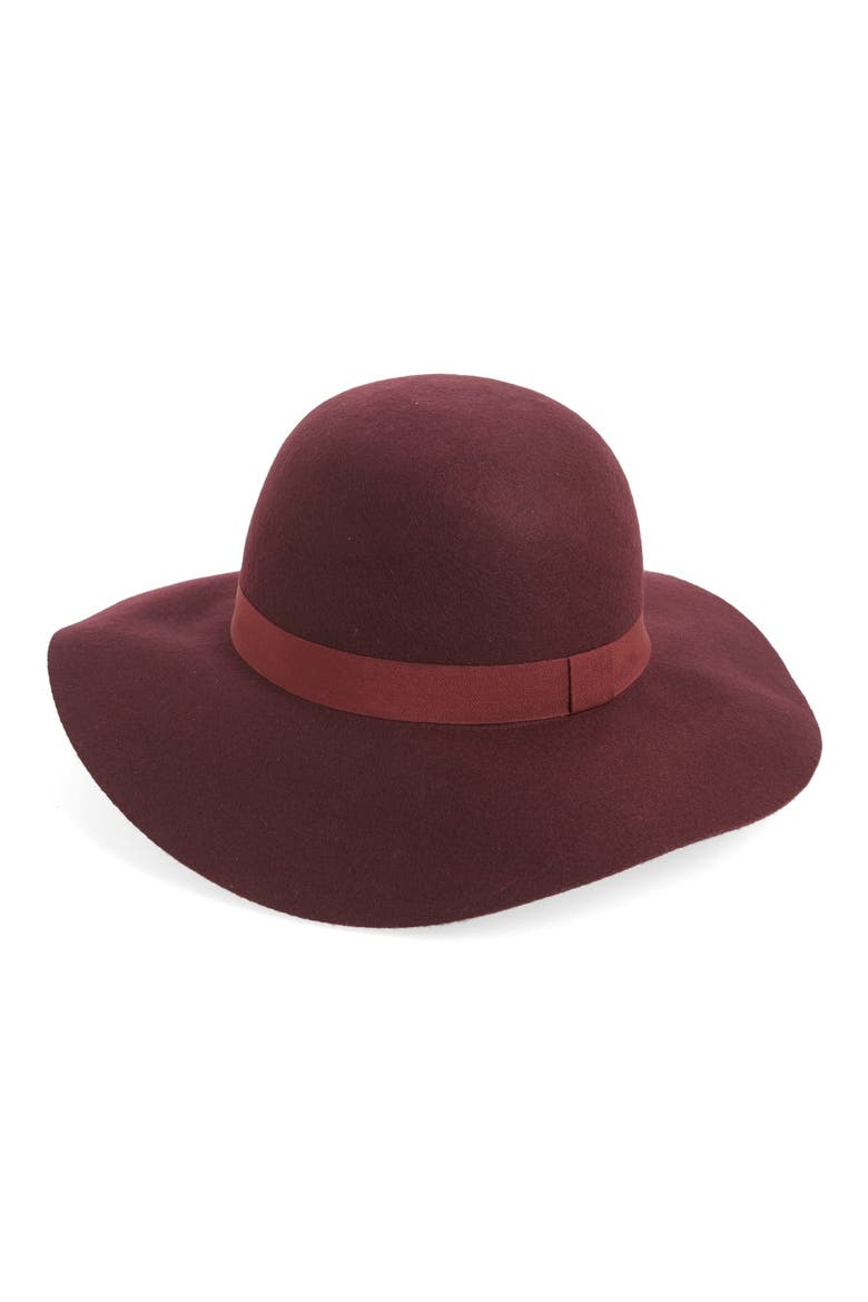 Ribbon Trim Felt Floppy Hat, Main, color, BURGUNDY