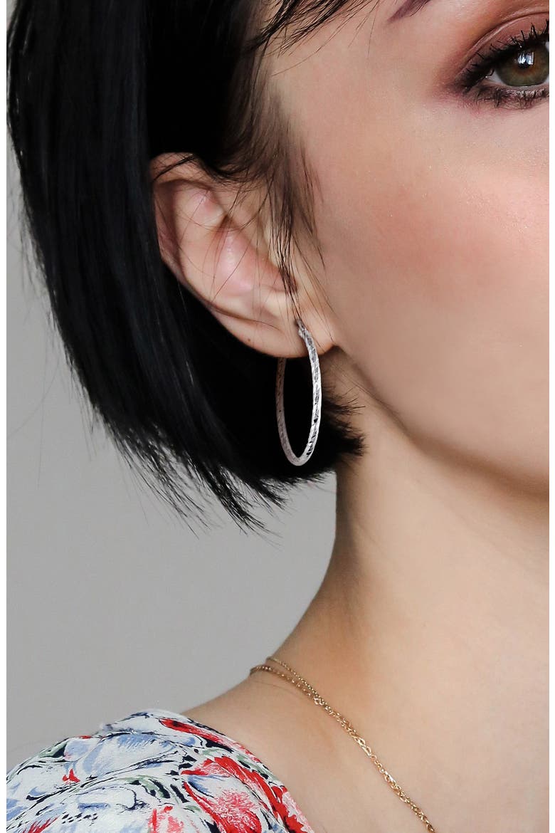 Diamond Edge Cut Hoop Earrings, Alternate, color, WHITE GOLD