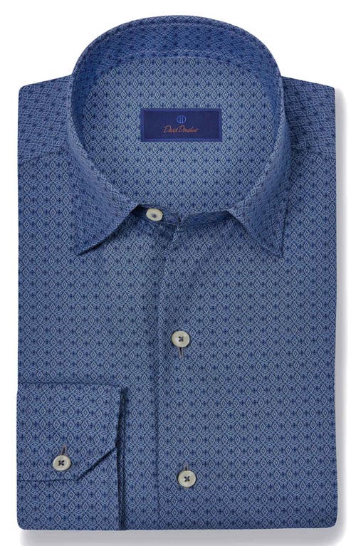 David Donahue Neat Floral Pima Cotton Twill Button-up Shirt In Denim