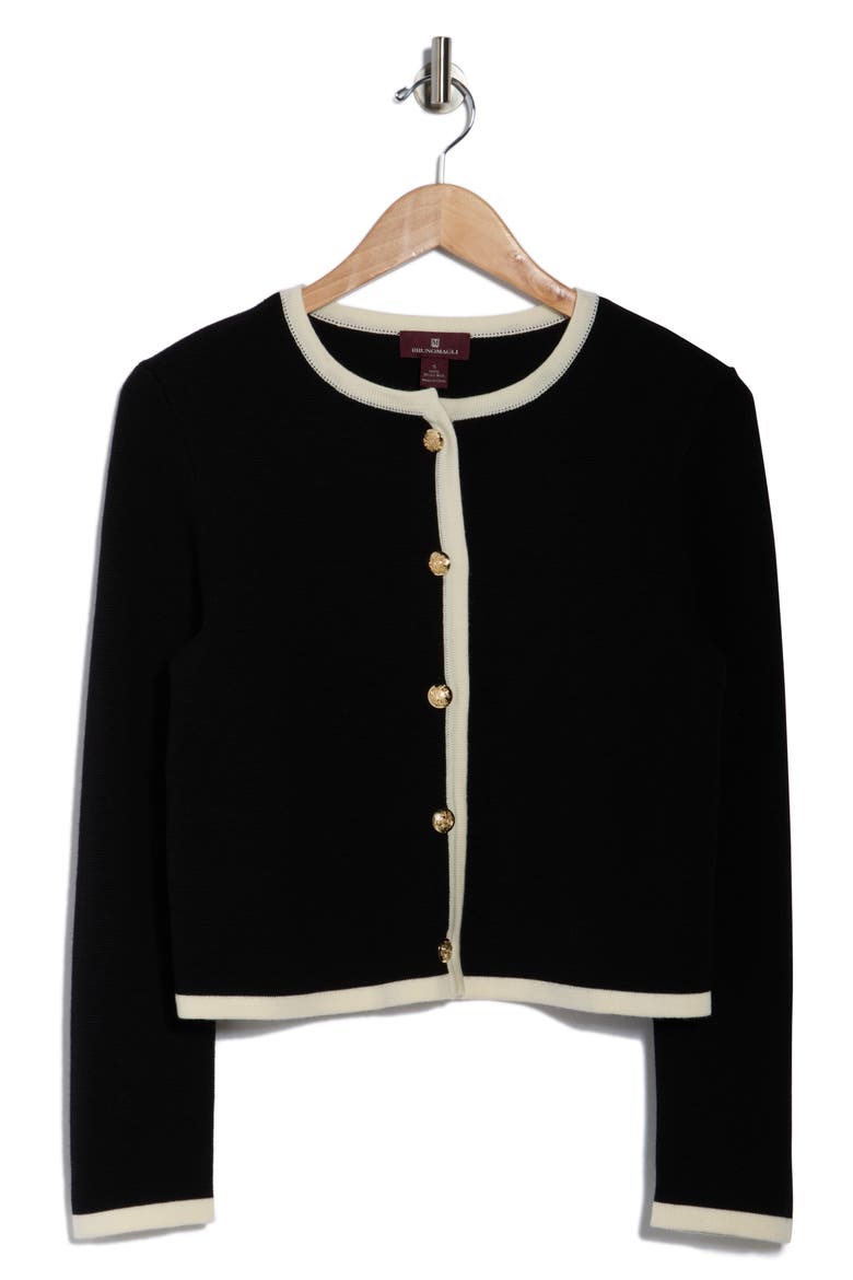 Tipped Merino Wool Crop Cardigan, Alternate, color, BLACK