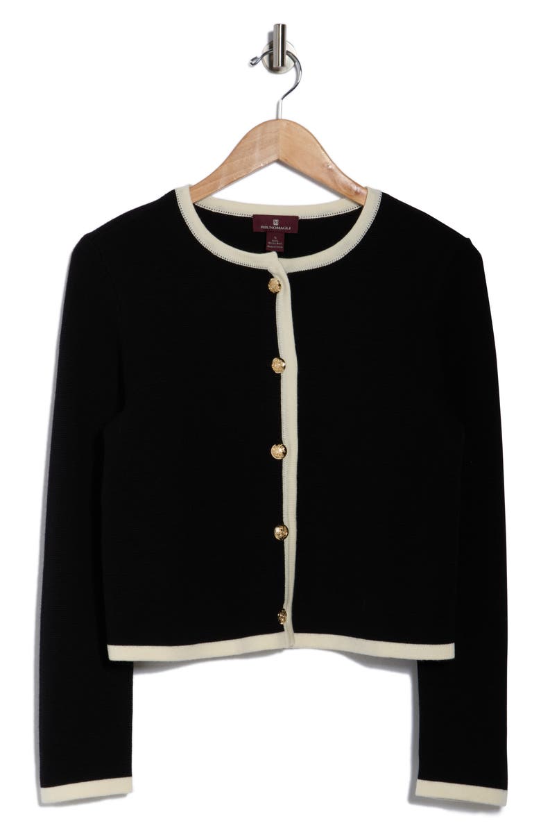 Bruno Magli Tipped Merino Wool Crop Cardigan, Alternate, color, 