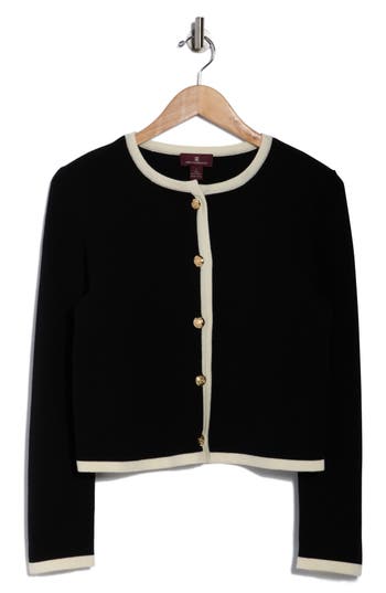 Bruno Magli Tipped Merino Wool Crop Cardigan In Black