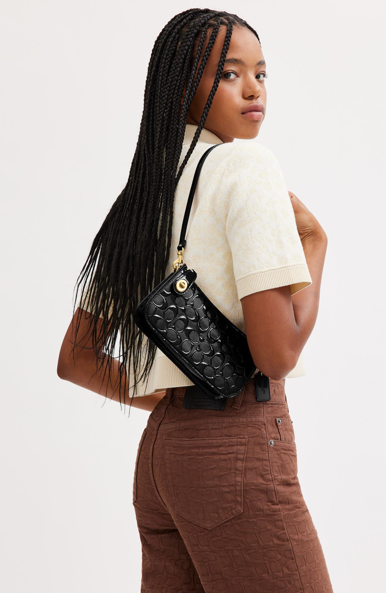 COACH Penn Signature Patent Leather Shoulder Bag, Alternate, color, 