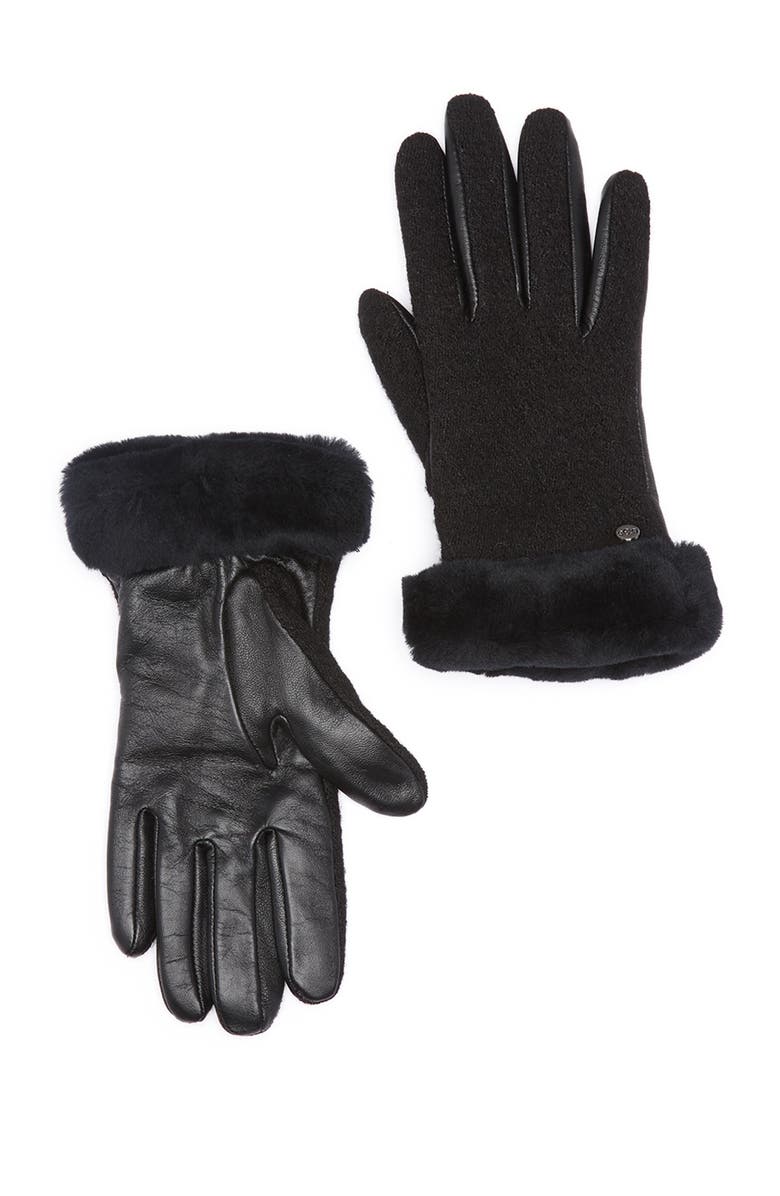 UGG<sup>®</sup> UGG Genuine Shearling Trim Leather Gloves, Alternate, color, 