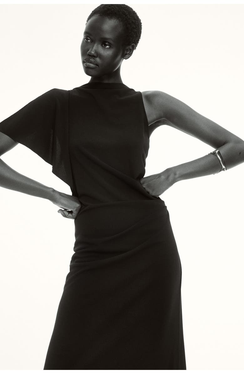 H&M Asymmetric Ponte Di Roma Dress, Alternate, color, Black