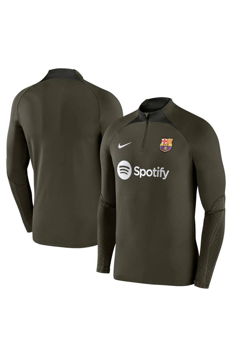 Nike Men's Nike Olive Barcelona Strike Drill 2023/24 Performance Quarter-Zip Long Sleeve Top, Main, color, 