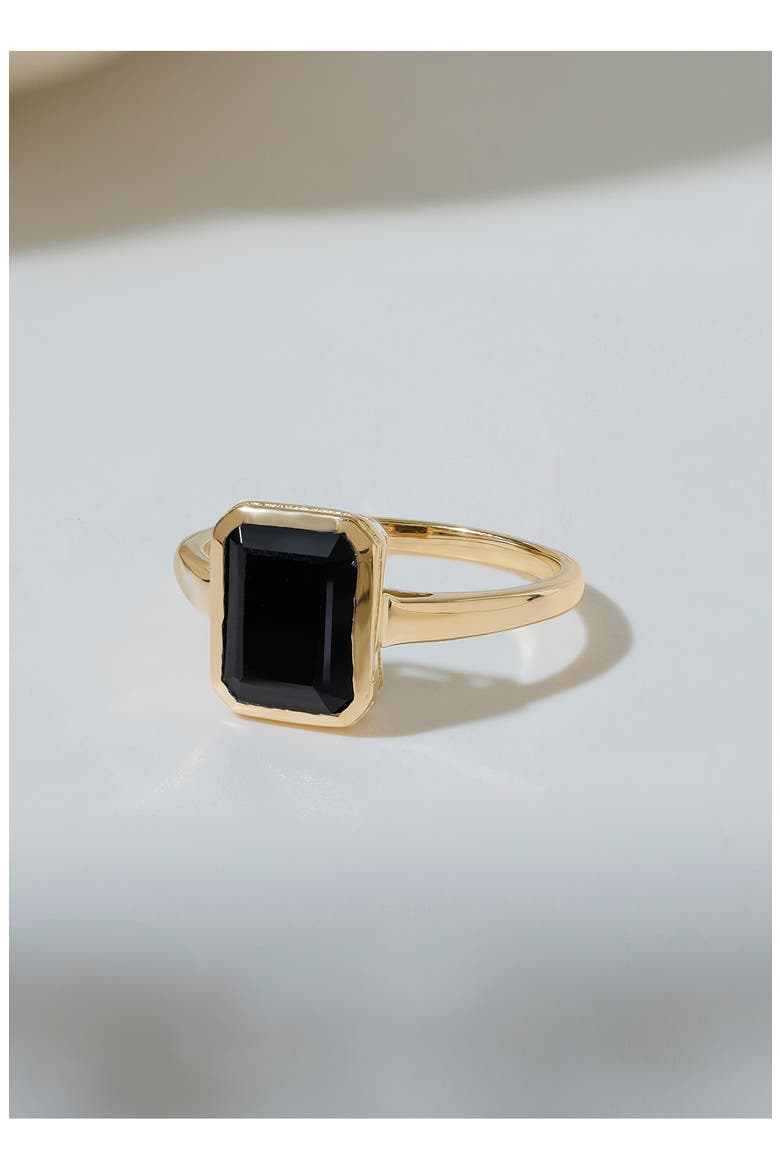 Gold Plated Emerald Cut Black Onyx Ring, Alternate, color, BLACK