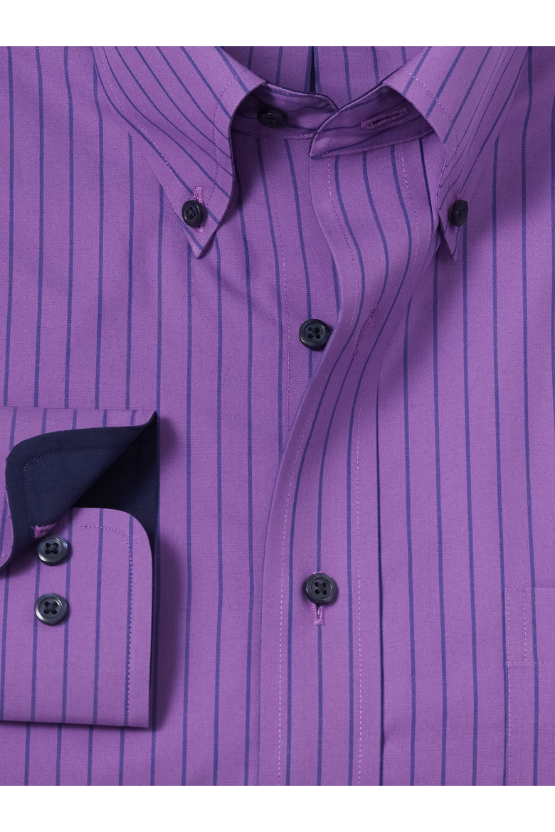 Cotton Buttondown Collar Broadcloth Classic Contrast Trim Button Cuff Long Sleeve Shirt, Alternate, color, Purple