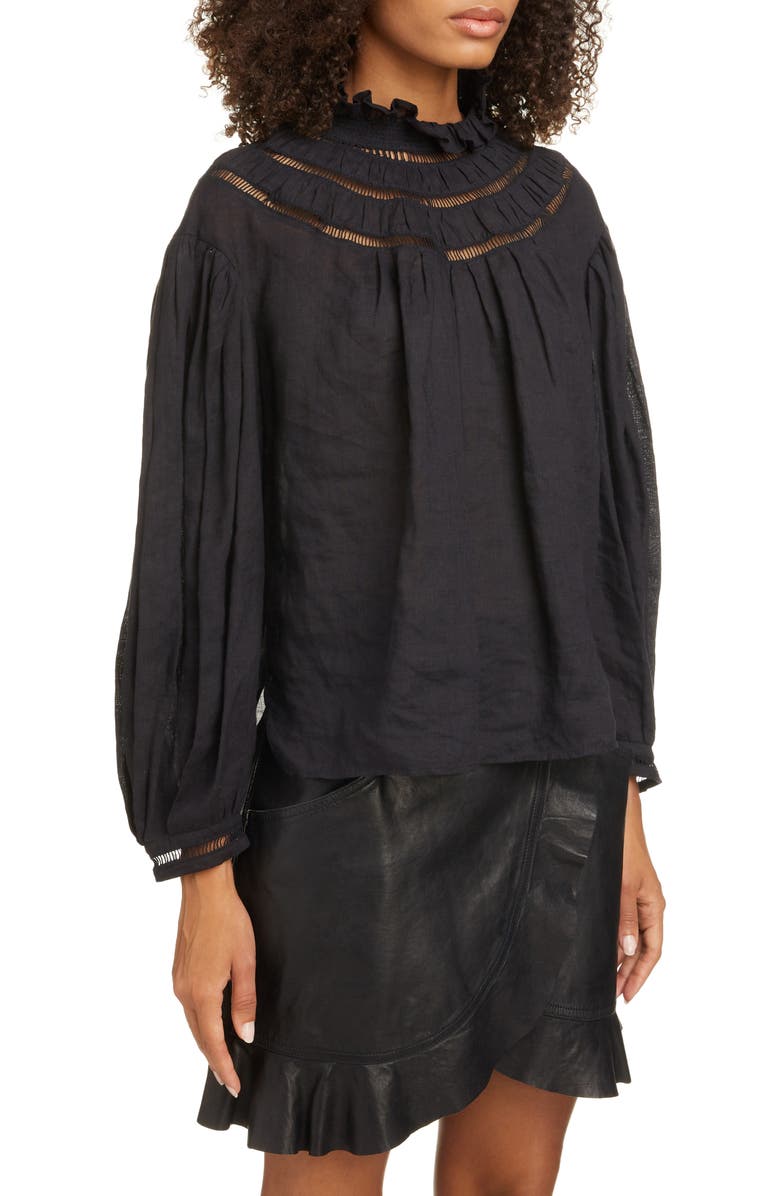 Isabel Marant Étoile Amalia High Ruffle Neck Linen Blouse, Alternate, color,