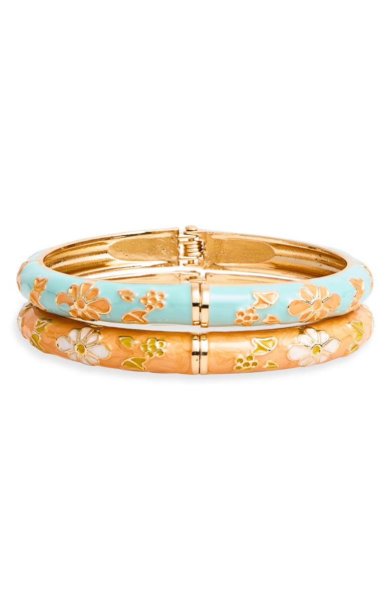 NATASHA 2-Pack Enamel Hinge Bracelets, Main, color, Orange/ Turquoise