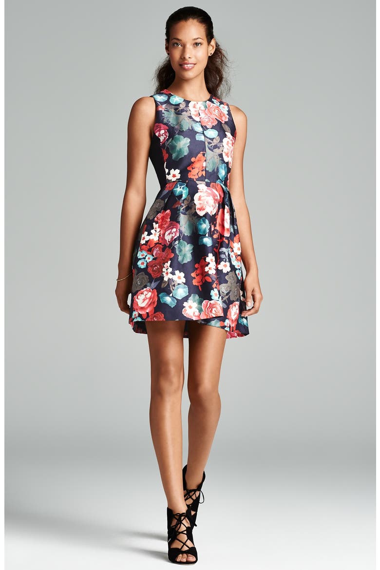 Floral Print Woven Fit & Flare Dress, Alternate, color, MULTI
