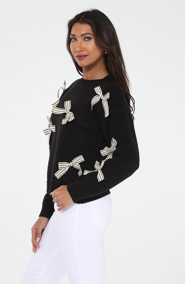 RAIN AND ROSE Bow Crewneck Sweater, Alternate, color, Black