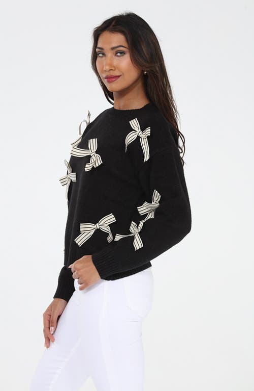 Rain And Rose Bow Crewneck Sweater In Black