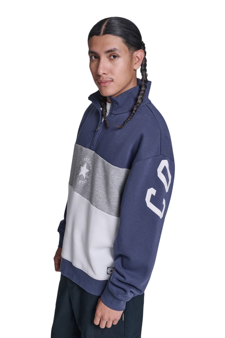 Retro Stripe Relaxed Quarter-Zip Sweatshirt, Alternate, color, CONVERSE BLUE MULTI