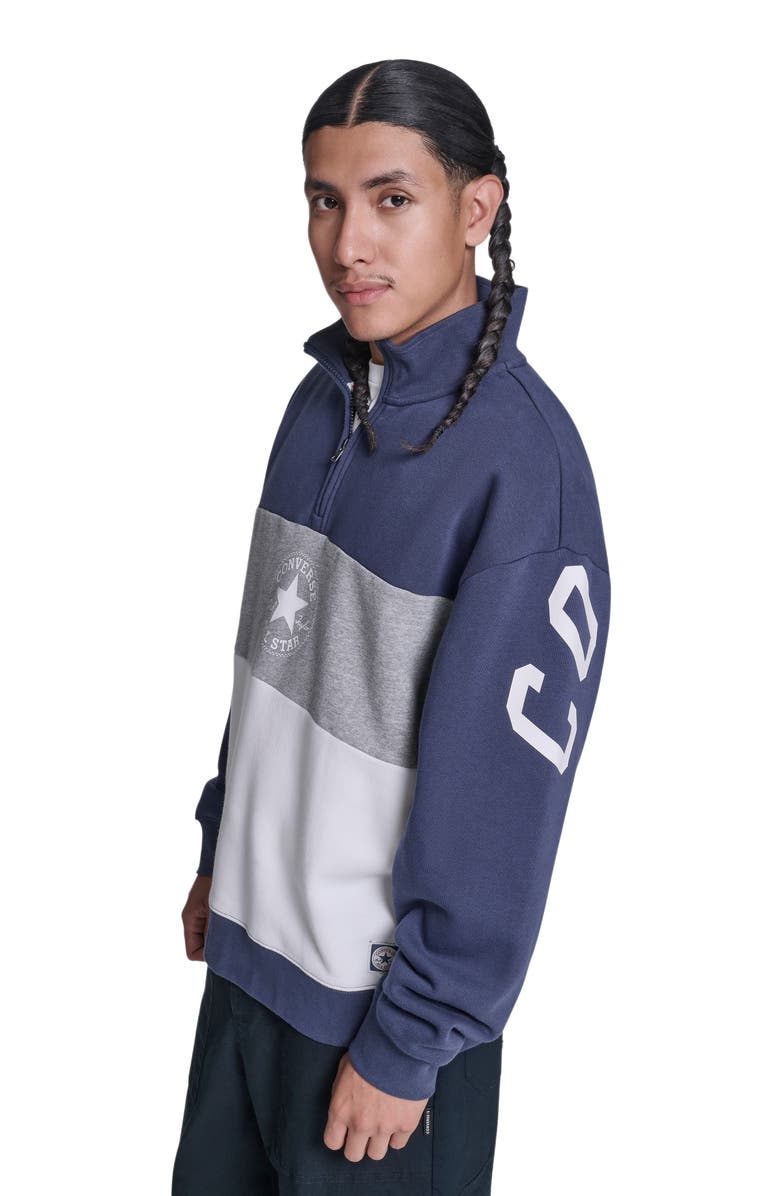 Converse Retro Stripe Relaxed Quarter-Zip Sweatshirt, Alternate, color, Converse Blue Multi