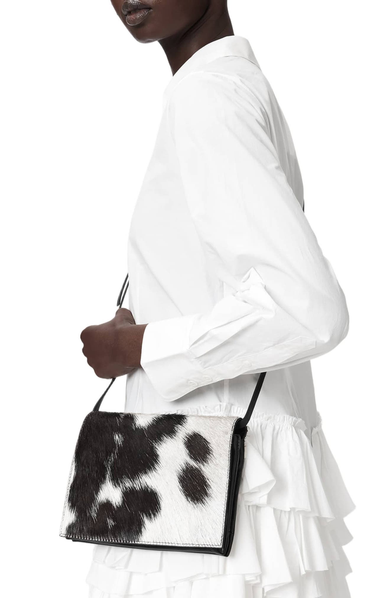 Uma Luxe Genuine Calf Hair Crossbody Bag, Alternate, color, WHITE/ BLACK