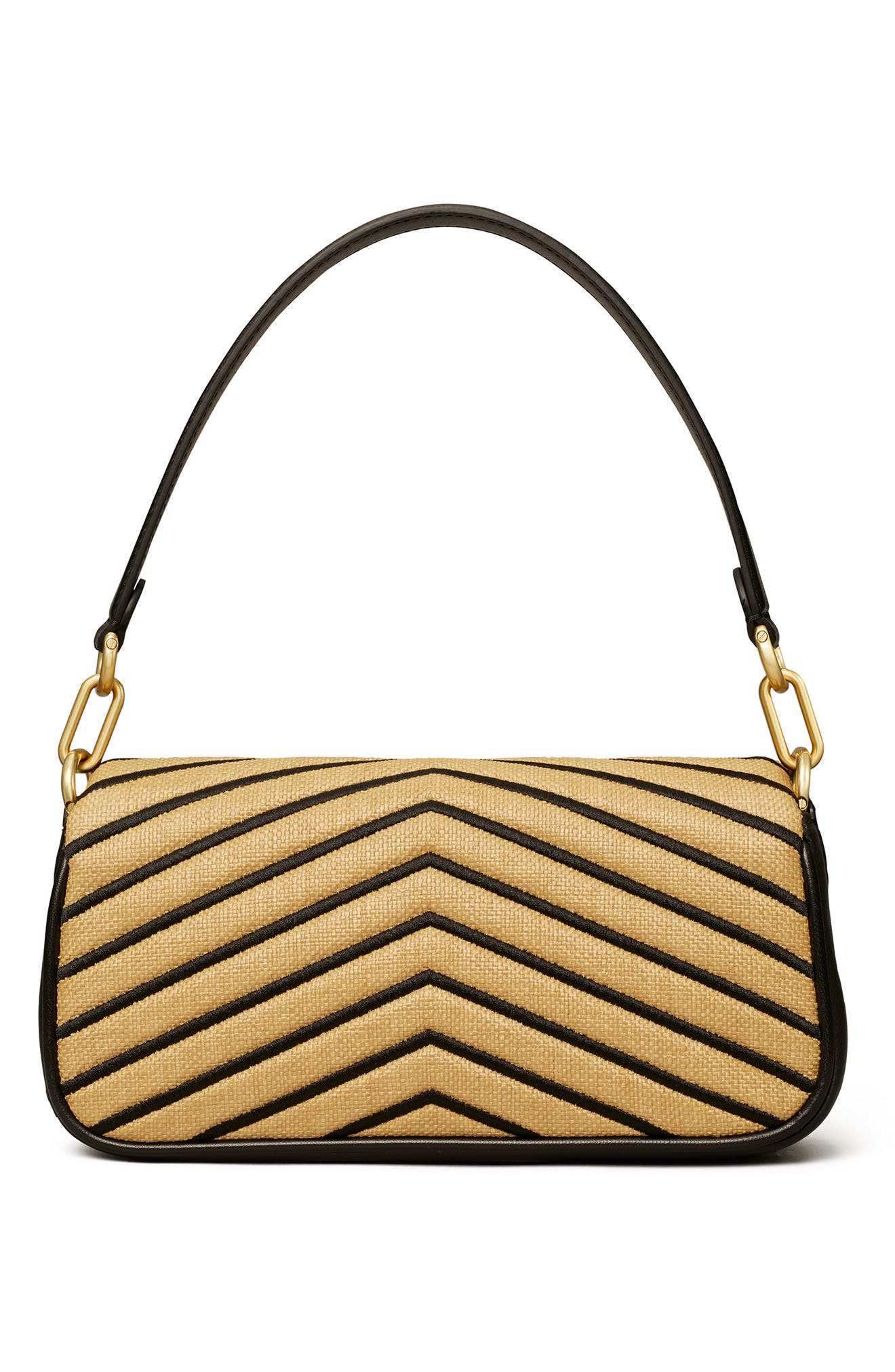 Tory Burch Kira Small Straw Chevron Tassel Shoulder Bag, Alternate, color, 