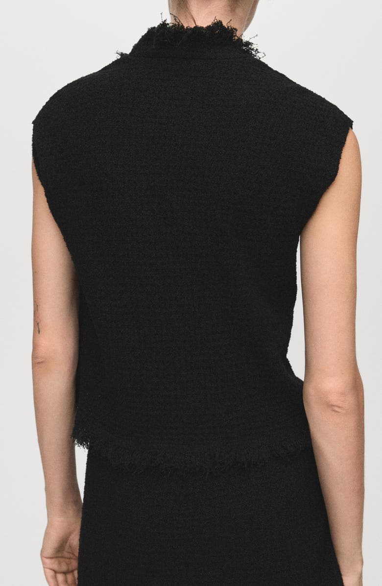 MANGO Fray Trim Crossover Tweed Top, Alternate, color, Black
