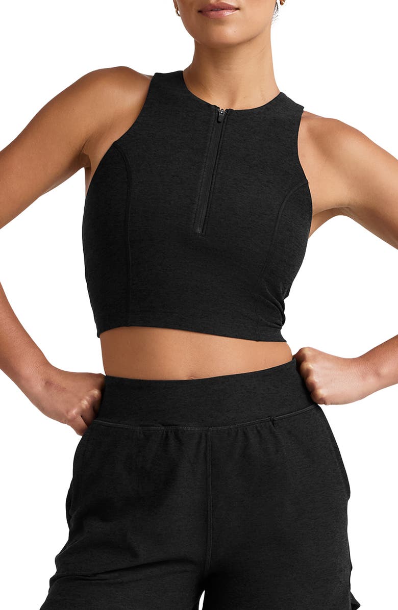 Beyond Yoga Space Dye Move Up Half Zip Tank, Main, color, Darkest Night