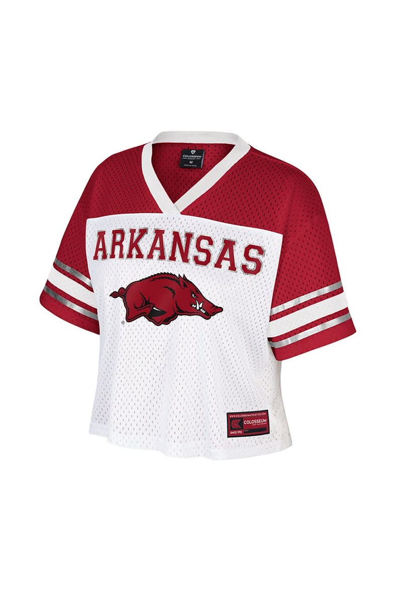 Women's Colosseum  White Arkansas Razorbacks Treasure Cropped Football Jersey, Alternate, color, White