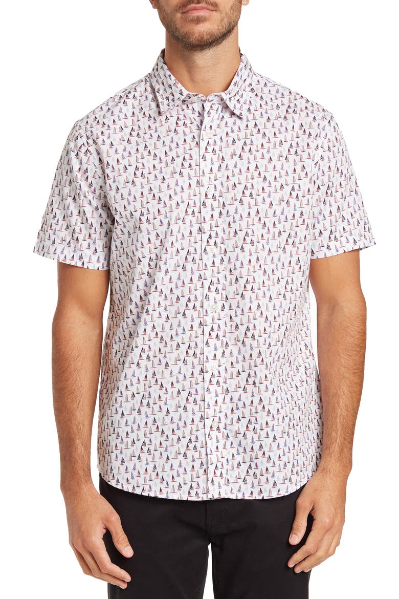 Sailboat Printed Short Sleeve Poplin Shirt, Main, color, WHITE SAILBOAT