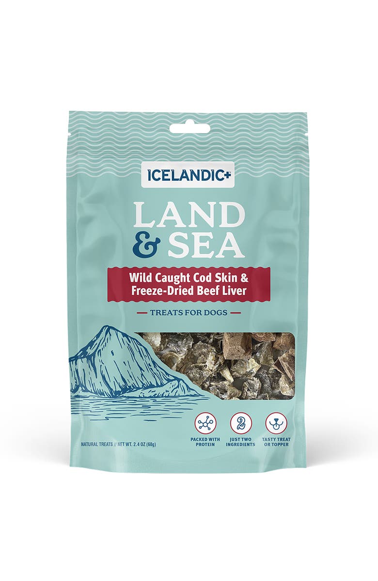 ICELANDIC+ Land & Sea Wild Caught Cod Skin & Freezedried Beef Liver, Main, color, Multicolored