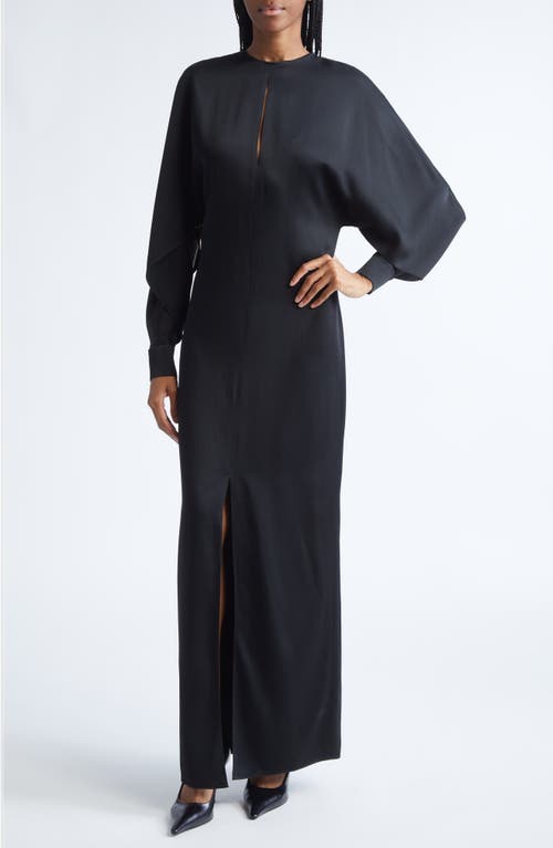 Michael Kors Collection Split Long Sleeve Satin Gown In Black